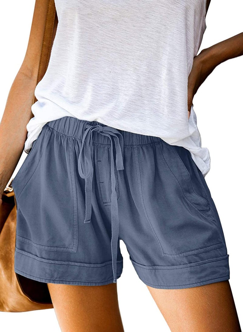 Acelitt Womens Casual Fashion Summer 2024 Shorts Comfy Drawstring Elastic Waist Vacation Beach Linen Shorts Resort Wear Cruise Outfits Blue Medium - Image 1